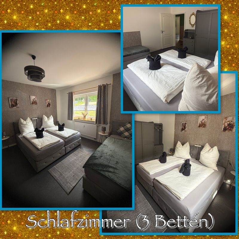Schlafzimmer mit drei Einzelbetten